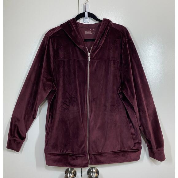 Livi Active by Lane Bryant Velour Track Suit Zip Up Jacket Hoodie Burgundy Sz 18 - Picture 6 of 8